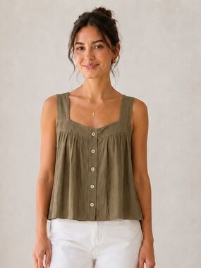 Christian Lacroix Olive Button-Front Camisole